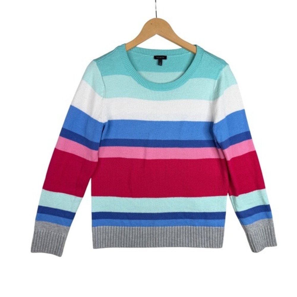 Talbots Women's Crew Neck Stripe Pullover‎ Sweater Size Medium Blue Pink